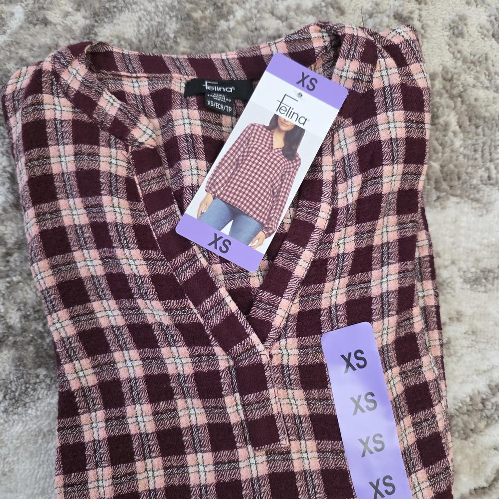 Felina Plaid Blouse - Burgundy and Pink